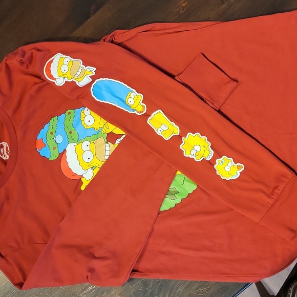The Simpsons Christmas Men's Long Sleeve Shirt front and sleeve hits Cotton - Picture 5 of 6